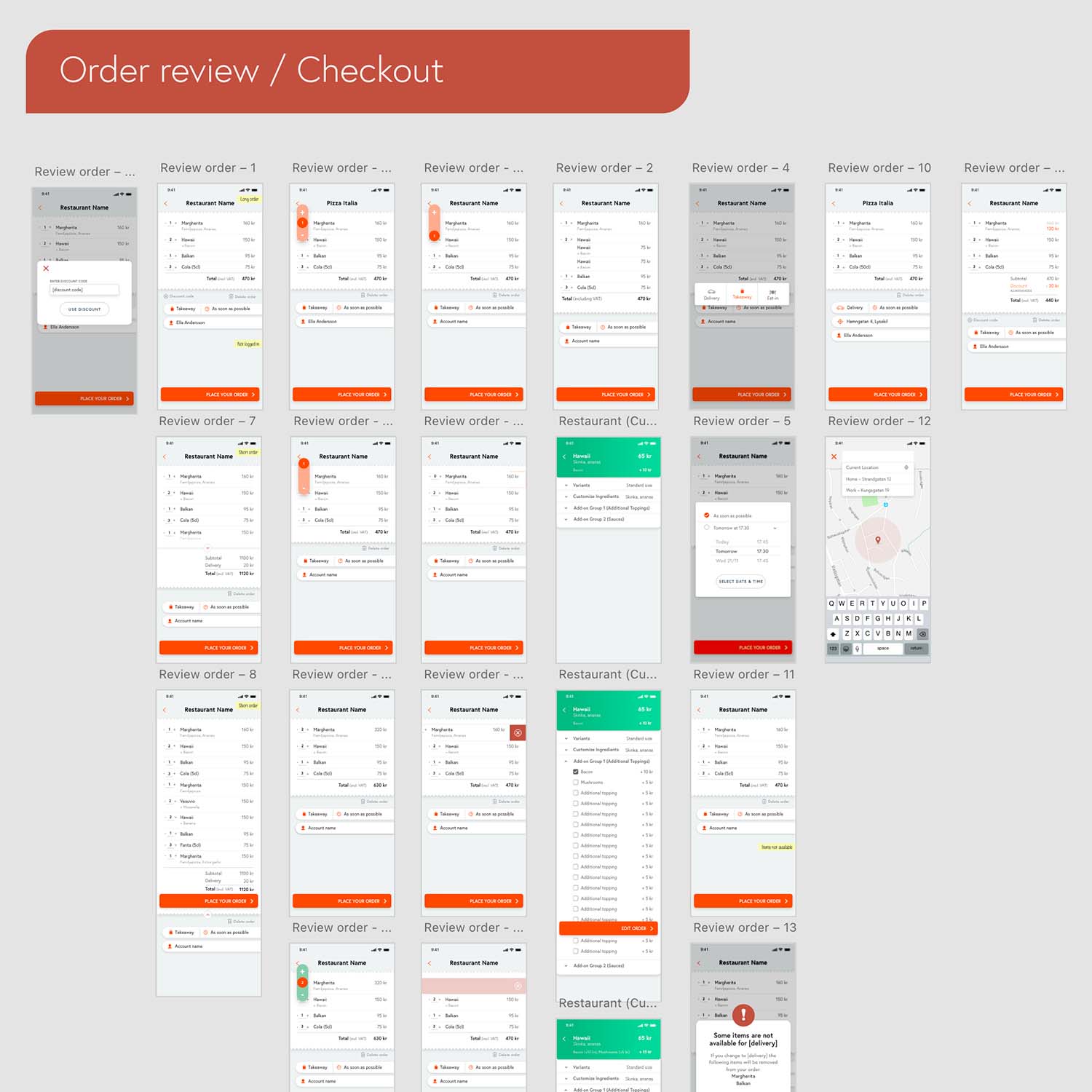 Mock-ups of ordering and checkout.